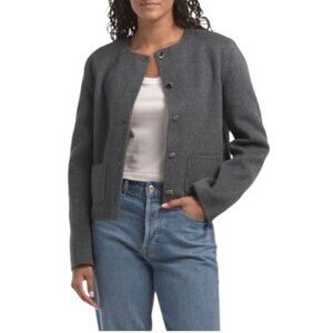 THEORY Dark Grey Wool Blend Cropped Jacket With Front Pockets